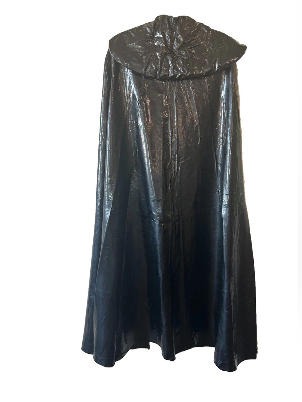 Vintage Rubies Black Vinyl Cape USA Made 52” Gothic Vampire Halloween Cloak Maxi